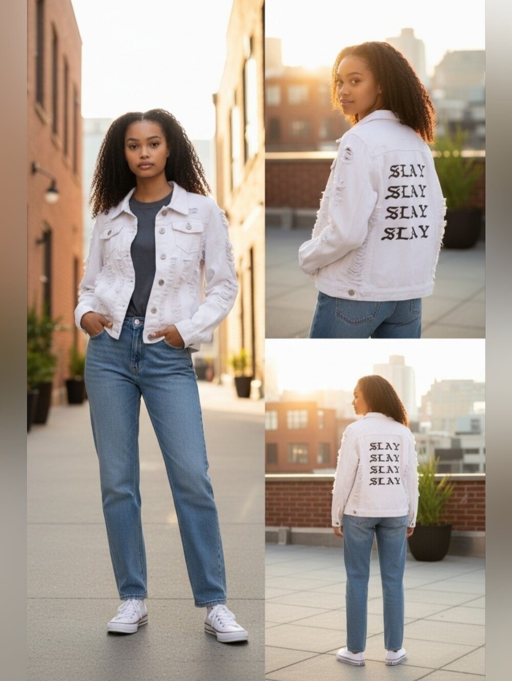 Dazl Women's XL Distressed Acid-Washed Denim Jacket Ripped Grunge Y2K Streetwear